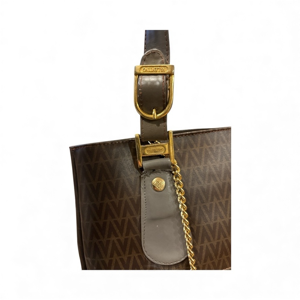 Mario Valentino Brown Monogram Tote with Attached Pouch - Picture 7 of 9